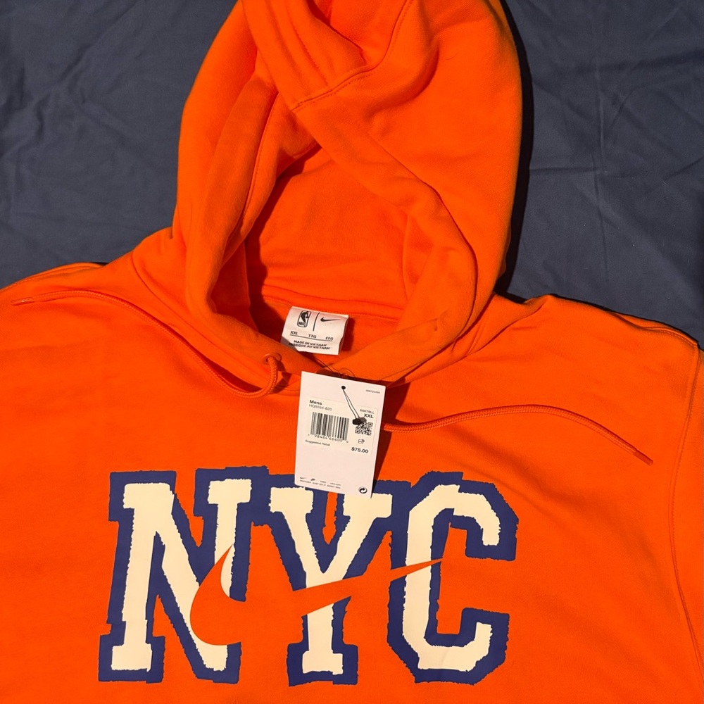Nike Men’s Orange NYC Pullover Hoodie with Blue-Trim Logo - Picture 2 of 5